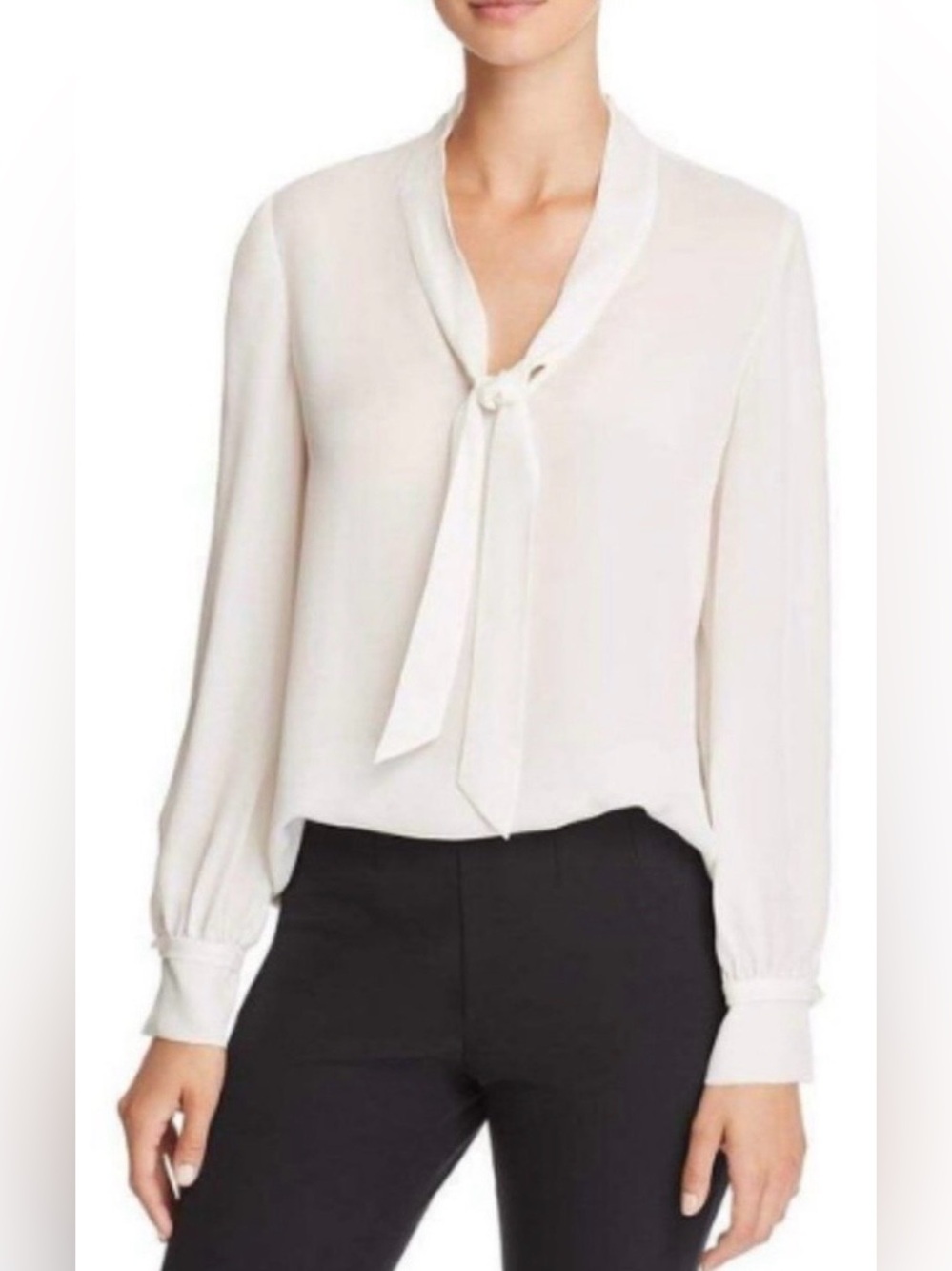 NWT Rebecca Taylor 100% Silk Ivory Tie Neck Blouse Large Long Sleeve Luxury